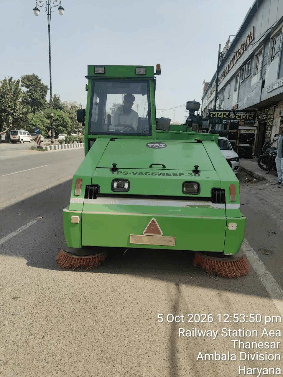 S.S. Solutions mechanised road sweeping machine near the railway station in Thanesar